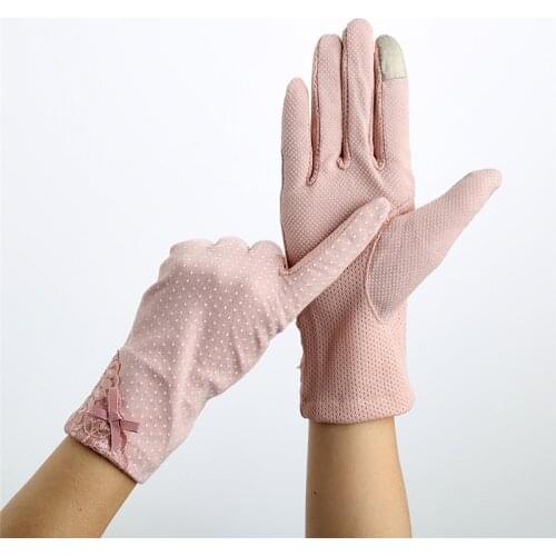 Howfits Driving Summer Sunscreen Gloves Women Drive Girls Lady Thin Cotton Decent Lace Sun UV Resistant Touch Screen Gloves