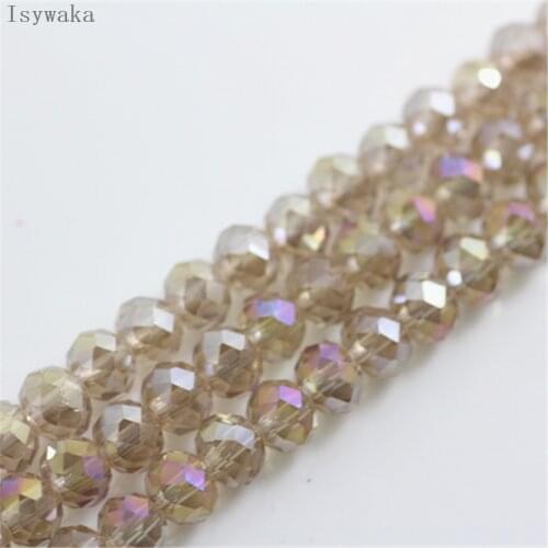 Isywaka Tender Rose AB Color 6*8mm 72pcs Rondelle Austria faceted Crystal Glass Bead Spacer Round Bead for Jewelry Making