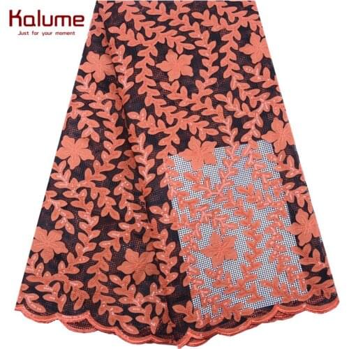 Kalume New Arrival 3D Flower African Lace Fabric Embroidery French Mesh Lace Fabrics With Sequins For Nigerian Party Dress F1828