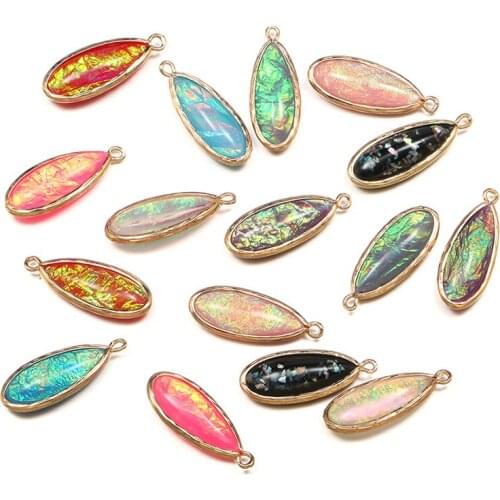 Natural Stone Resin Colorful Pendants Flat Water Drop Shape Pendant Charms For Jewelry Making DIY Necklace Earrings Size 12x30mm