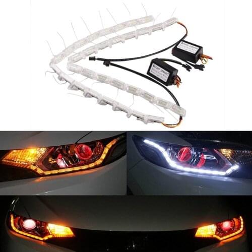 1Set White Amber Tear Turn Lamp Switchback Streamer Flash Daytime Running Driving Bulb Waterproof Flexible DRL Decorative Light