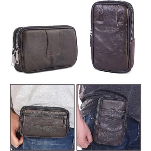 Mens bag Fashion Cowhide Leather Solid Color Waist Bag for Men Wallet 2021 New Casual Male Mini Belt Coin Purse Fanny Packs