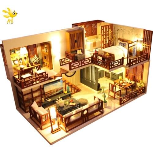 DIY KIT DollHouse Wooden Doll Houses Miniature Dollhouse Furniture Kit Toys For Children New Year Christmas Gift Casa M025