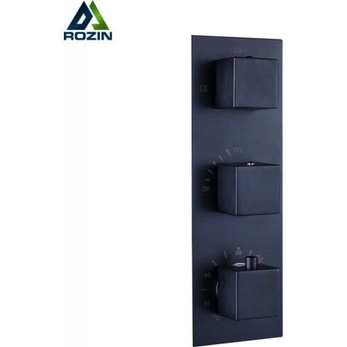 Wall Mounted Bath Shower Water Thermostatic Control Valve Mixer Faucet Tap Black Brass Ceramic Thermostatic Faucets Valve