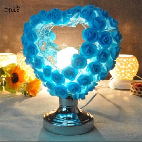 Art deco marriage Aromatherapy table lamp Heart shape flowers Romantic wedding room pink bedside lamp cute makeup table lights