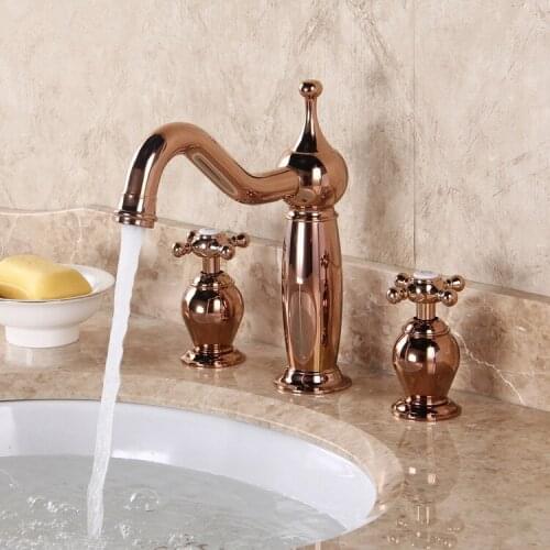 NEW Rose Gold 8 inch 3 holes widespread bathroom Lavatory Sink faucet Mixer tap Deck mounted Free ship