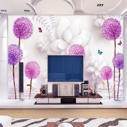 Custom stereoscopic 3D wallpaper flower dandelion waterlines reflection 3D TV backdrop bedroom wallpaper Beibehang