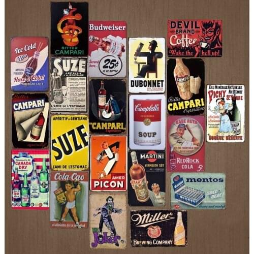 Ice Drinks/Beer/Wine/Mentos Tin Painting Art Poster Antique Metal Signs Bar Pub Club Home Decorative Retro Wall Decor