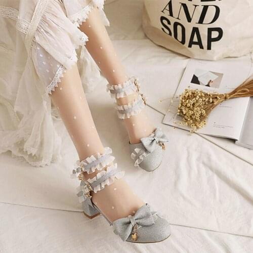 Authentic Original Lo Lolita Shoes Small-Large Size Bowknot Student Medium Chunky Heel Fairy Sandals goth shoes kawaii shoes