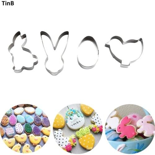 4pcs Easter Stainless Steel Baking Mold Kitchen Easter Egg Rabbit Biscuit Cookie Cutter Pastry Fondant Cake Decorating Tools