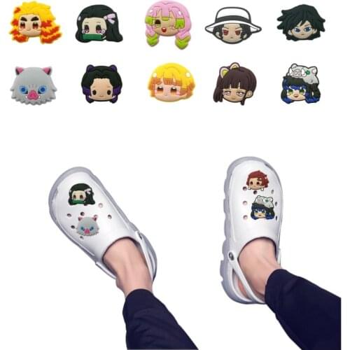 50pcs Kawaii Comic Characters PVC Shoe Charms Anime Tanjirou Nezuko Zenitsu Inosuke Clog Accessories Ornament fit Bracelets