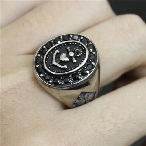 Drop Ship Size 7-13 Crystal Black Stone Heart Anchor Ring 316L Stainless Steel Man Boy Popular Anchor Top Quality Biker Ring