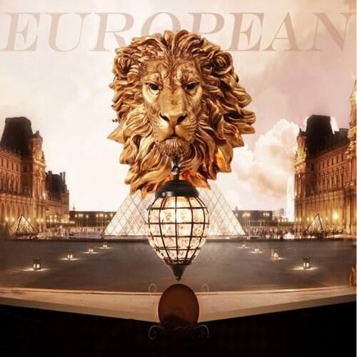 Nordic Indoor Luxury Lion Wall Lamp French Home Decor Resin Vintage Wall Light Living Room Bedroom Lighting Wall Sconce Lamp