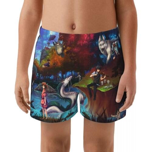 Spirited Away Shorts boy Quick Dry Swimwear Swimsuits Swim Boxer Trunks Surf Board Shorts With belt Summer Beach Shorts