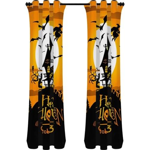 Modern Curtain Silent Dark Night Bat Print Halloween Night Living Room Bedroom Large Curtain Balcony Outdoor Bog Hang Curtains