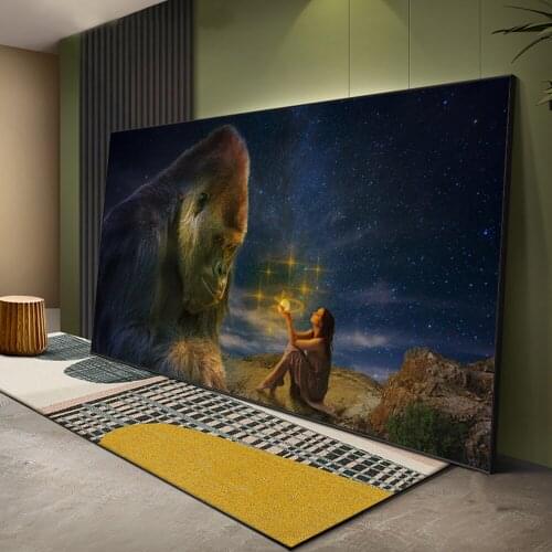 Gorilla With Starlight Girl Modern Human And Nature Poster And Prints Animal Monkey Picture On Canvas Wall Art Painting Decor
