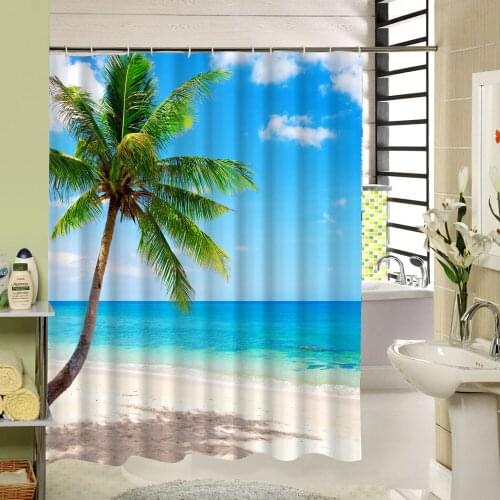 Tropical Beach Shower Curtain Palm Tree Star Fish Pattern 3d Print Fabric Washable Bath Curtain for Bathroom Decor Accessory