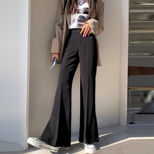 Spring High Waist Side Split Womens Pants Casual Solid Women Wide Leg Long Pant 2021 Elegant Fashion All-match Ladies Bottoms