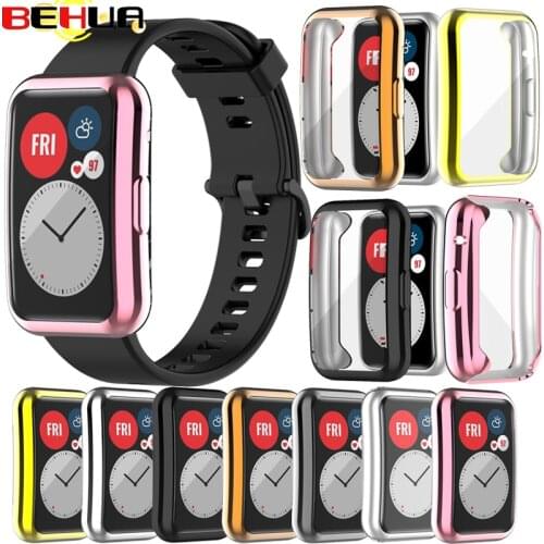 BEHUA Screen Protection Watch Case For Huawei Watch Fit Soft Ultra-Thin Tpu Clear Protector Cover Shell Plating Bumper Cases