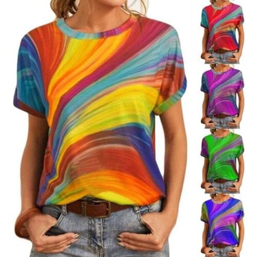 Summer Plus Size Tie Dye Gradient Print T Shirt Short Sleeve Casual Female Oversize Top Tee 2021 Fashion Ladies Pullovers S-5XL