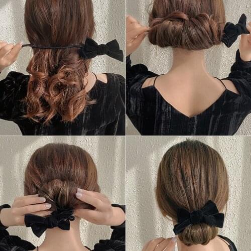 Women Girls Bow Bun Hairstyle Knot Flower Hair Maker Tools hair Ornament Headband accessories Korean Fashion