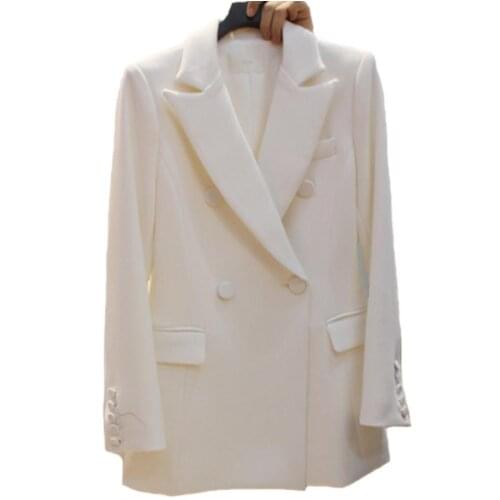 White Blazer Women Work Office Formal Double Breasted Buttons Blazers Autumn suit jacket