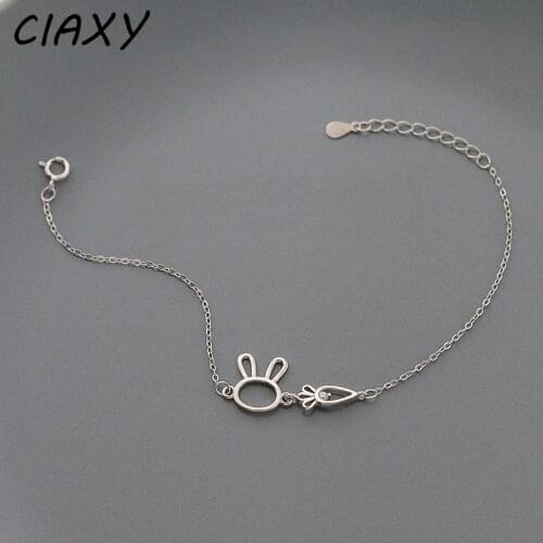 CIAXY 925 Sterling Silver Carrot Bunny Bracelets for Woman Girlfriend Sweet Cute Adjustable Chain Bracelet Simple Jewelry