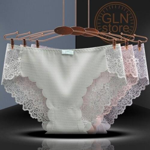 Women 's Underwear Female Panties Crotch Briefs Sexy Lace Low Waist Cotton Ultra Thin Mesh Nylon Striped Lingerie 021