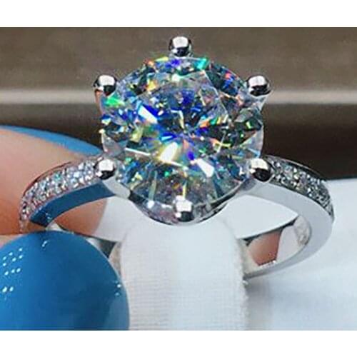 14K Au585 White Gold Women Wedding Party Engagement Ring 1 2 3 4 5 Carat Round Moissanite Diamond Ring Crown Trendy Elegant Gift