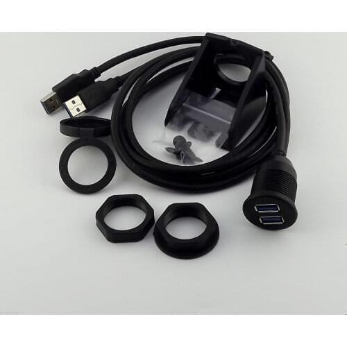 10pcs 1m/2m Car Dashboard Flush Mount Dual USB 3.0 Socket Extension Lead Panel Cable Kit