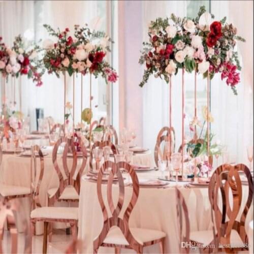 10PCS Gold Flower Vase Floor Vases Column Stand Metal Road Lead Wedding Centerpiece Flower Rack For Event Party Decoration