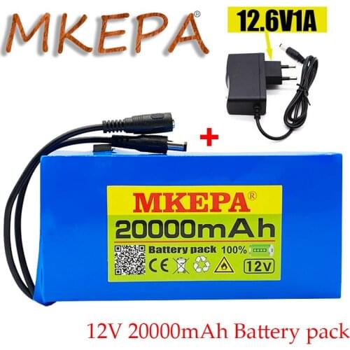 100% New Portable 12v 20000mAh Lithium-ion Battery pack DC 12.6V 20Ah battery With EU Plug+12.6V1A charger