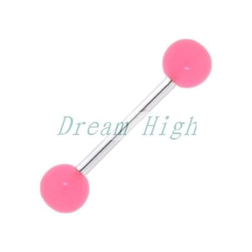 Tongue Ring Candy Pink Tongue Piercing UV Acrylic ball body Jewelry 316L Surgical steel 100pcs/lot Free Shipping
