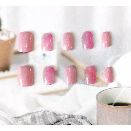 24Pcs Pink Glossy Fake Nails Square Head DIY Slider Glue Type Removable Short Paragraph Full Cover Fashion Artificial Manicure