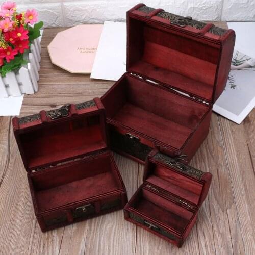 3Pcs Different Sizes Vintage Wooden Storage Pirate Treasure Chest Jewelry Box R58E
