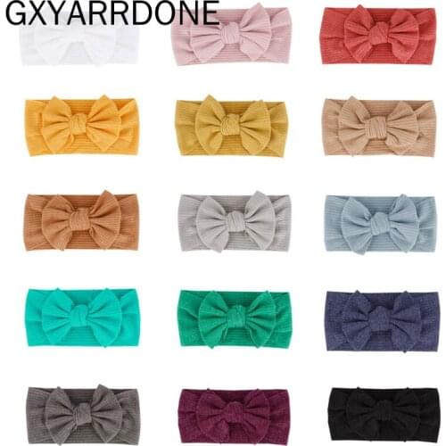 30PC/lot Newborn Kids Handmade Cable Knit Wide Nylon Headbands Knotted Hair Bow Ribbed Headband Children Girls Hair Accessories