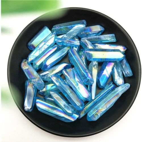 50g Electroplated Light Blue Titanium Aura Lemurian Seed Quartz Crystal Point Stones Specimen Natural Stones and Minerals