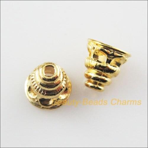 New 45Pcs Gold Color Cone Flower End Bead Caps Connectors 7.5mm