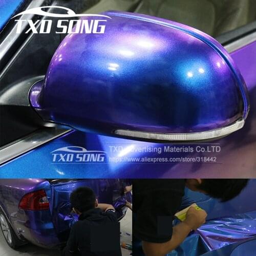 Premium quality 3 Layers Purple Blue Glossy Chameleon Diamond Glitter Vinyl Wrap Film Bubble Free For Auto Car decoration