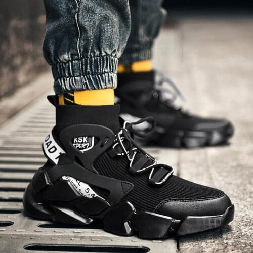 Large Size Hightop Summer Mens Sneakers Socks Sneakers for Running Shoes Sport Men Sports Shoes for Boy Black Knitting E-742