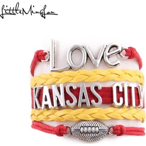 Little MingLou Infinity love Kansas City Bracelet football Charm leather wrap men bracelets & bangles for Women jewelry fan gift