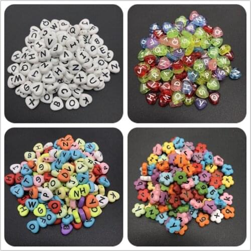 50pcs 10mm Random Mix 26 Letter Beads Heart Shape Letter Charms DIY Beads For Bracelet Necklace Jewelry Making
