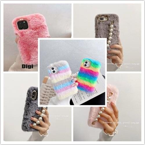 Pearl Bracelet Chain Case for Samsung Galaxy A03S A02S A02 A01 Core F22 F62 M62 M32 M31 M31S M21 M51 M30S Fluffy Fur Cover Shell