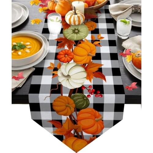 Thanksgiving Pumpkin Black Plaid Table Runners Wedding Decoration Table Cover Christmas Decorations for Home Table Cloth