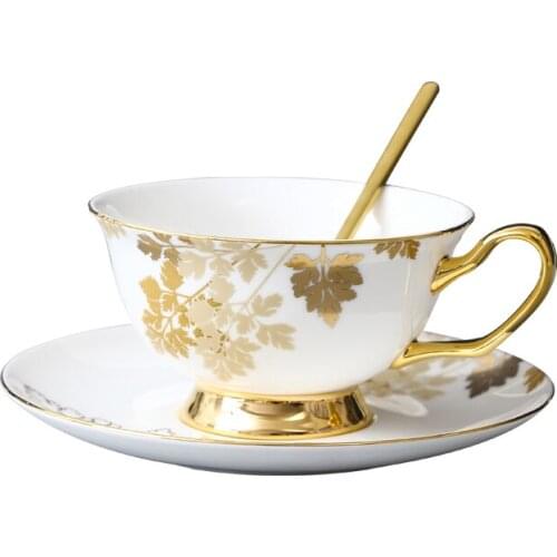 European Luxury Bone China Coffee Cup Set Gold Leaf Pattern English Afternoon Tea Teaware Mug Teapot Wedding Gifts