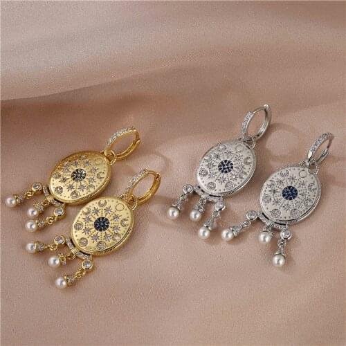 HECHENG,Ethnic Unrest In Simia Earrings,Vacation Jewelry Accessories For Women Girls,Cooper Plated 18k Gold pearl Gift