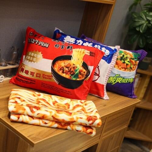 Simulation Instant Noodles Plush Pillow With Blanket Creative 3D Food Kawaii Blanket Japan Ramen Noodles Blanket Pillow Gifts