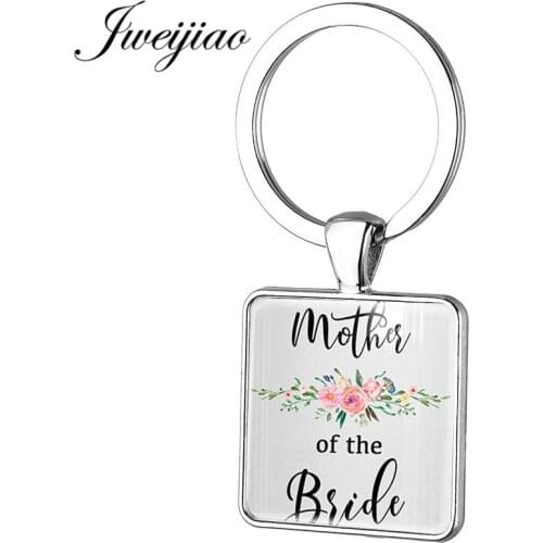 JWEIJIAO Mother/Father/Sister Of Bride Square Keychain Key Chain Ring Holder Bride Wedding Party Custom Jewelry Gift BW20