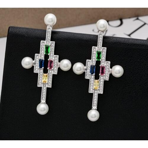 Luxury high quality color cross zircon pearl earrings Fashion jewelry earrings for women/girls party weddings ER-265