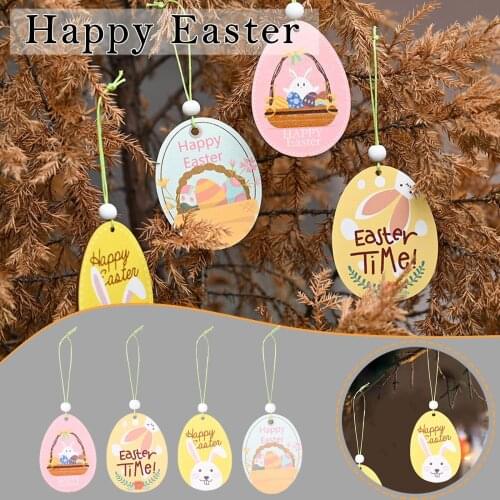 2PCS Cartoon Rabbit Wooden Easter Hanging Pendants For Car Wall Hanging Gift Home Ornament Indoor Outdoor Garden Yard Decoration